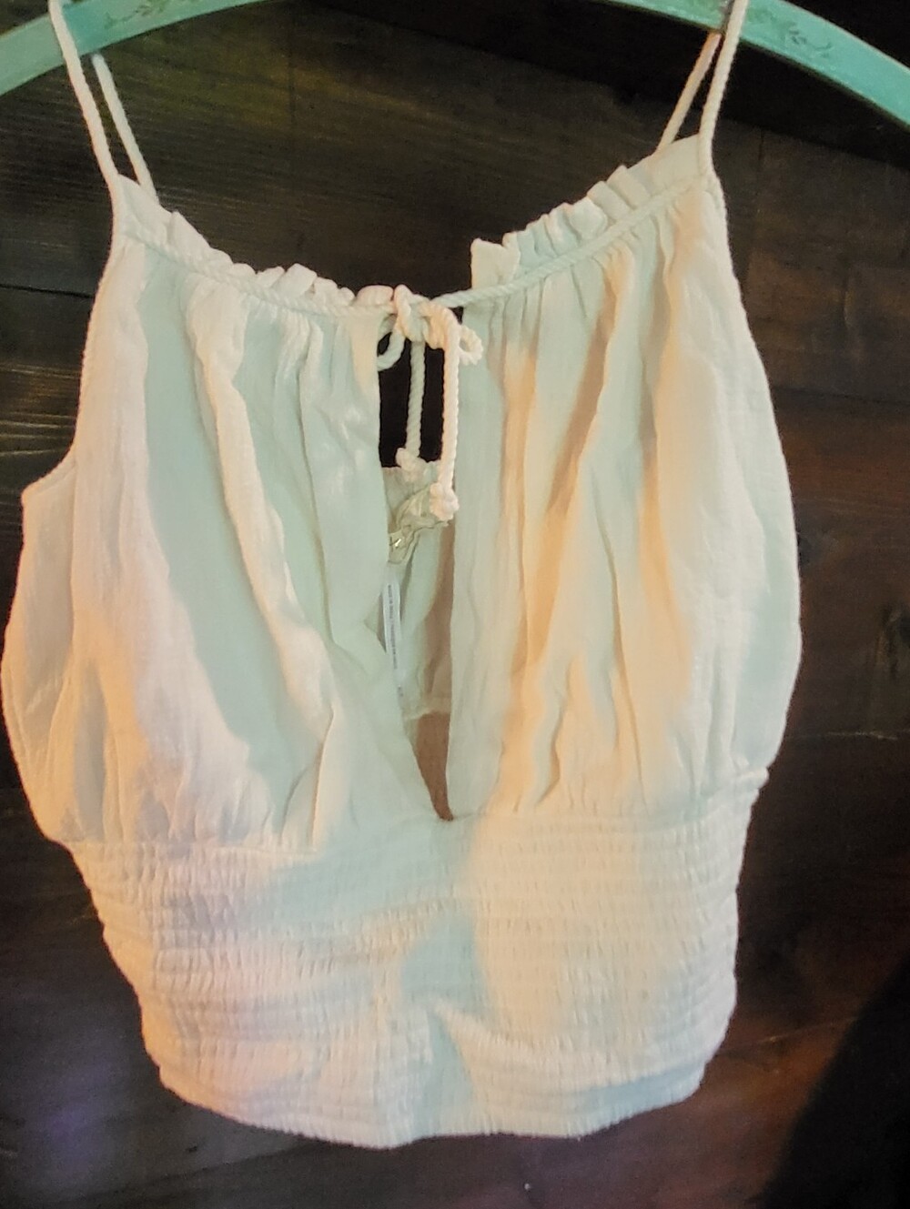 Jen's Pirate Booty Cream Cropped Tie-Front Smocked Top